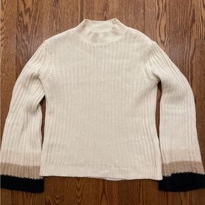 Elegant Cream CLUB MONACO 100% Cashmere Sweater with Black and Tan Accents